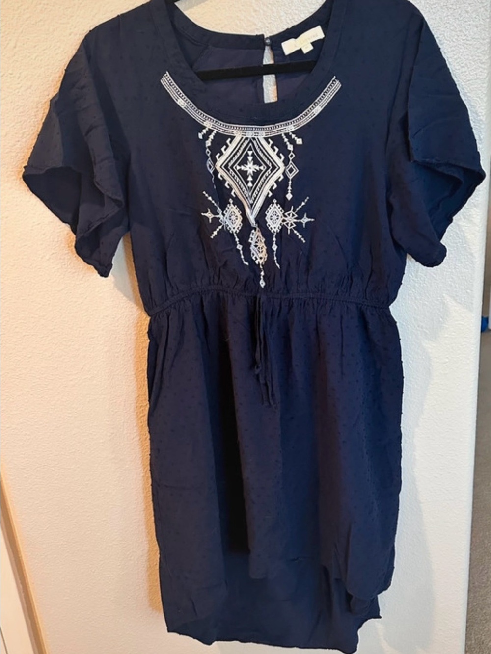 Navy Embroidered Boho Dress